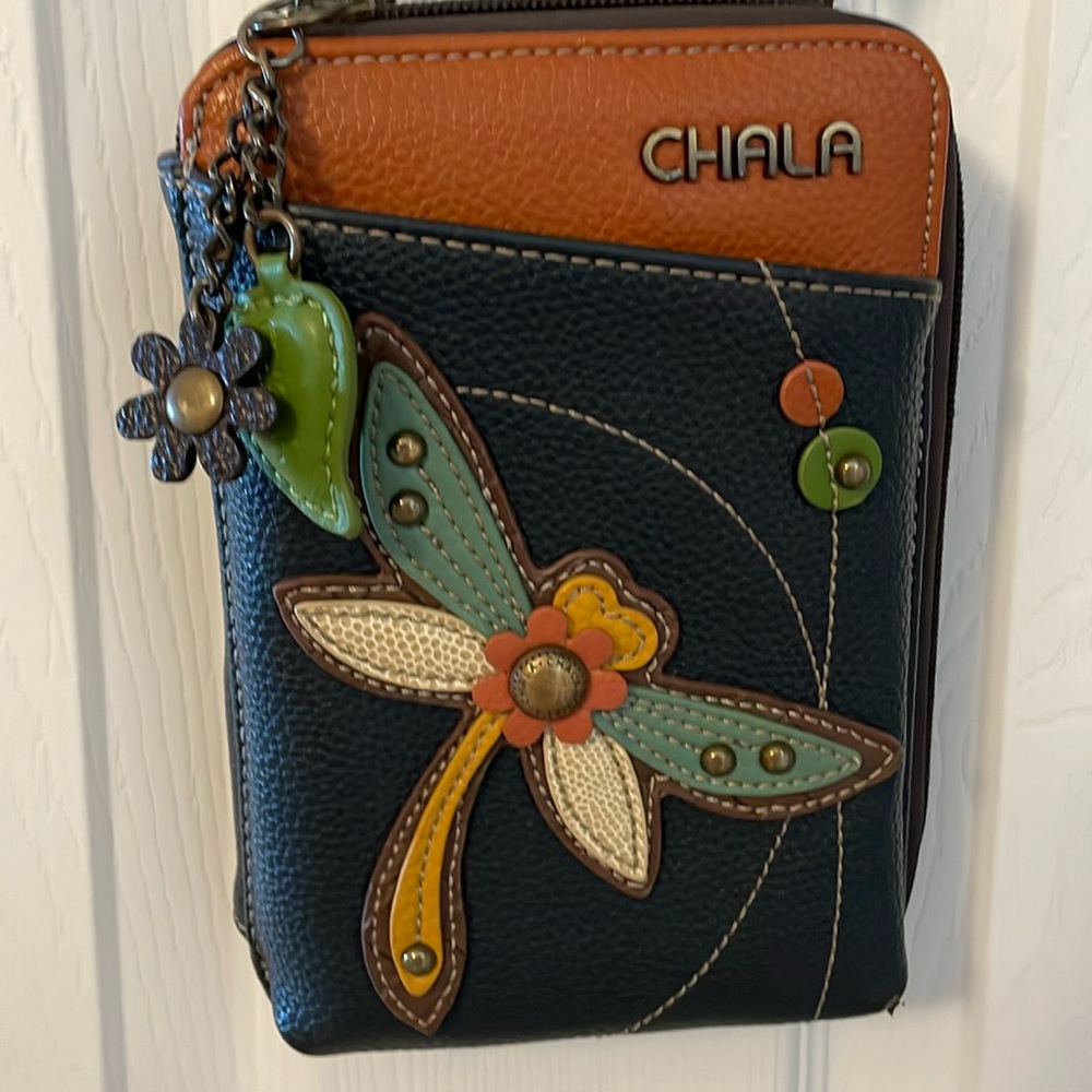 Chala Crossbody Bag with Dragonfly Design - Black and Brown
